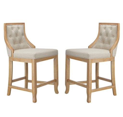 Amazon Brand – Stone & Beam Classic Tufted Counter-Height Barstool, Set of 2, 37.5"H, Beige,