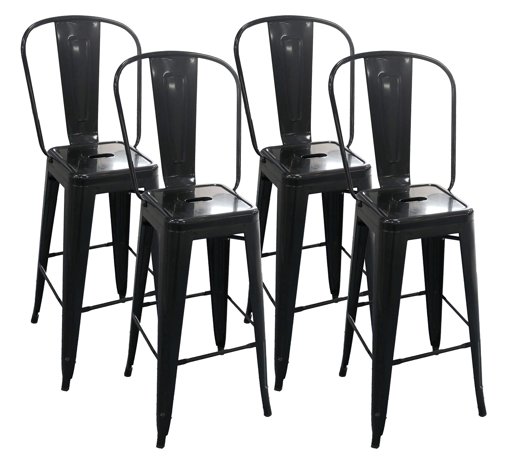 Amazon Brand – Ravenna Home High Back Bistro Metal Bar Stool, 40.25 Inch Height, Black, Set of 4