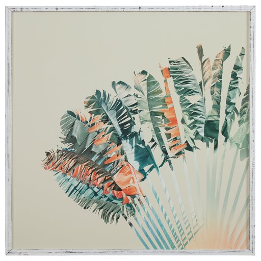 Amazon Brand – Stone & Beam Modern Turquoise and Orange Palm Print in White Frame Wall Art, 30" x 30"