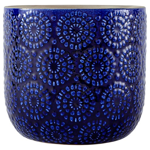 Amazon Brand – Stone & Beam Modern Ceramic Floral Embossed Decorative Planter Flower Pot, 7.4"H, Blue