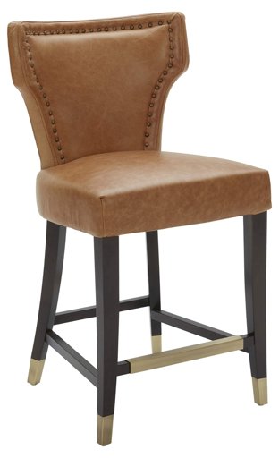 Amazon Brand – Stone & Beam Leather Counter-Height Barstool with Brass Nailhead Trim, 39"H, Cognac