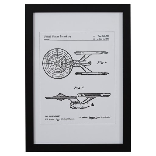 Amazon Brand – Stone & Beam Modern Silver Print of Toy Starship Patent in Black Wood Frame, 15" x 21"