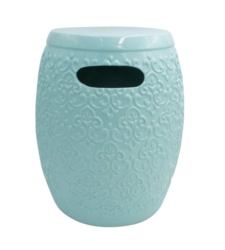 Amazon Brand – Ravenna Home Damask-Pattern Ceramic Garden Stool or Side Table, 16"H, Light Blue
