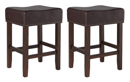 Amazon Brand – Ravenna Home Lisetta Nailedhead Saddle Counter Stool, 15.75"W, Espresso with Dark Brown Faux Leather (2 Pack)