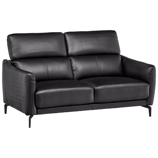 Amazon Brand – Rivet Kaden Mid-Century Modern Adjustable Headrest Leather Loveseat Sofa, 61.8"W, Black Leather
