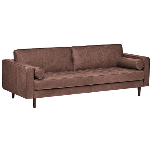 Amazon Brand – Rivet Aiden Mid-Century Leather Sofa with Tapered Wood Legs, 87"W, Dark Brown