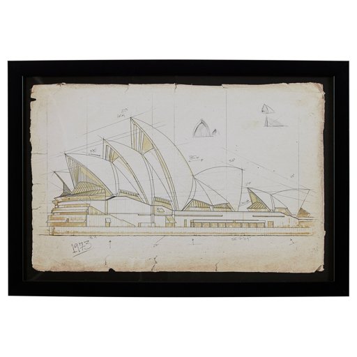 Amazon Brand – Stone & Beam Modern Architecture Print of Sydney Opera House Sketch Wall Art, Black Frame, 26" x 18"