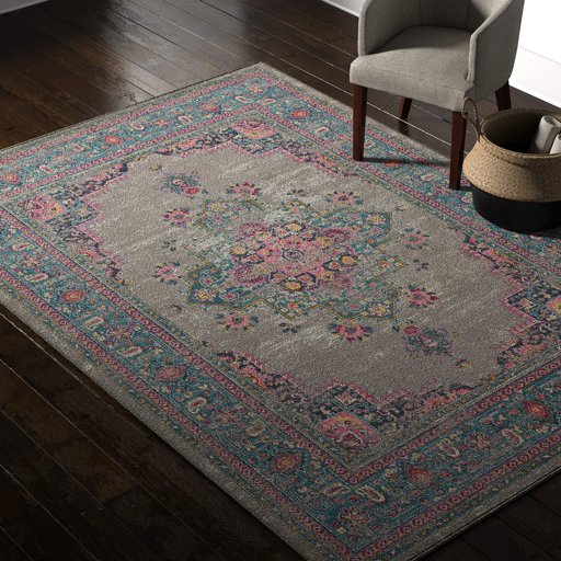Amazon Brand – Rivet Old World Vintage Persian Area Rug, 6' 7" x 9' 6", Grey and Pink