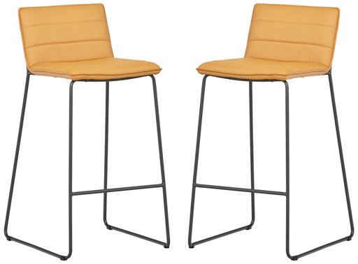 Amazon Brand – Rivet Julian Minimalist Modern Tufted Kitchen Bar Height Stools, Set of 2, 37.8 Inch Height, Synthetic Leather, Autumn Yellow