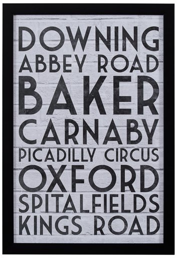 Amazon Brand – Stone & Beam Modern Black & White London Street London Street Names Print, Black Frame, 12" x 17"