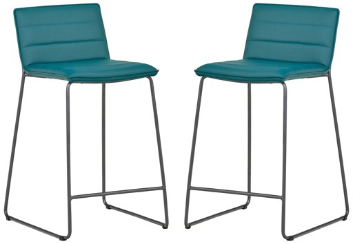 Amazon Brand – Rivet Julian Minimalist Modern Tufted Dining Room Counter Height Bar Stools, Set of 2, 34.3 Inch Height, Synthetic Leather, Aqua Blue