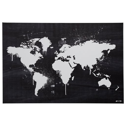 Amazon Brand – Rivet Black and White Paint Drip World Map Canvas Print Wall Art, 36" x 24"