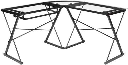 AmazonBasics Three Piece Corner/Gaming Desk - Black with Clear Glass