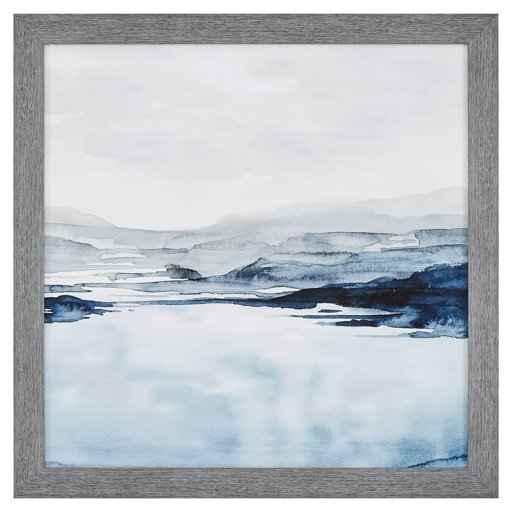 Amazon Brand – Stone & Beam Transitional Shoreline With Hills Print, Cool Wood-Tone Frame, 27" x 27"
