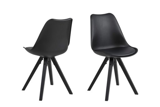 Amazon Brand - Movian Arendsee - Set da 2 sedie sala da pranzo, 55 x 48,5 x 85 cm, Nero/ gambe in rubberwood verniciate di nero