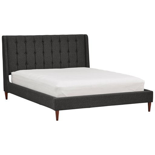 Rivet Kyler Mid-Century Upholstered Tufted Queen Bed with Headboard, 66"W, Charcoal
