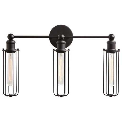Amazon Brand – Rivet Industrial Modern 3 Light Bathroom Wall Vanity Sconce Fixture With Light Bulbs - 22 x 5.25 x 13.5 Inch, Matte Black