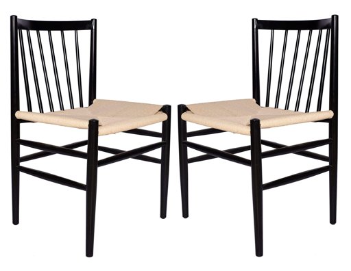 Stone & Beam Lorna Farmhouse Woven Dining Chair, 32" H, Set of 2, Black