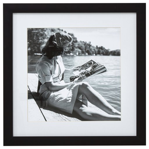 Amazon Brand – Stone & Beam Black and White Reading by the Water Photo Wall Art Decor - 18" x 18" Picture Frame, Black