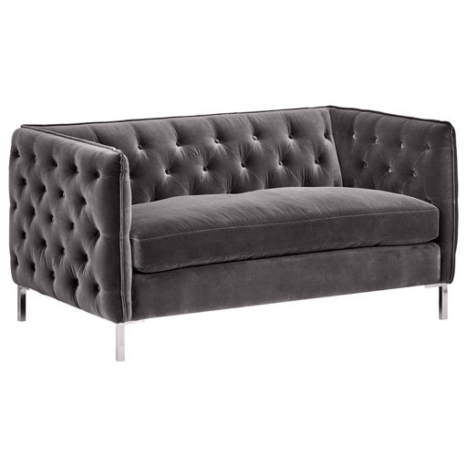 Amazon Brand – Rivet Eva Mid-Century Modern Tufted Velvet Down-Filled Loveseat Sofa Couch, 60.5"W, Dark Grey
