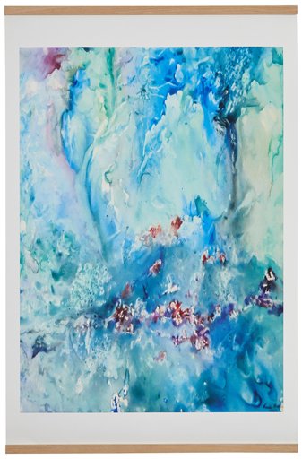 Amazon Brand – Rivet Aqua and Turquoise Abstract Waters Print With Oak Hanger, 16" x 20"