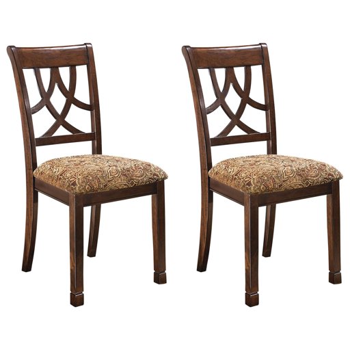 Ashley Furniture Signature Design - Leahlyn Dining Upholstered Side Chair - Pierced Splat Back - Set of 2 - Medium Brown