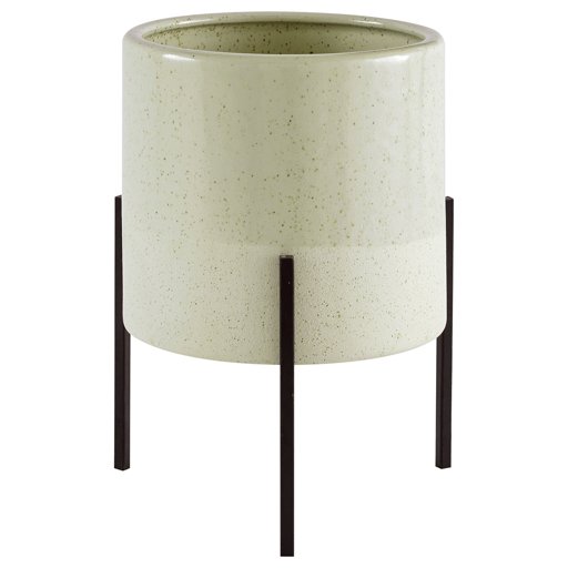 Amazon Brand – Rivet Mid-Century Ceramic Planter with Iron Stand 9.1"H, Pale Green