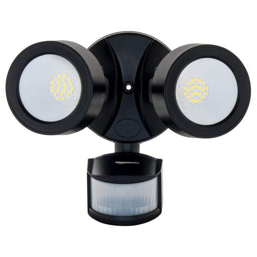 AmazonBasics 28W Waterproof LED Outdoor Motion Sensor Security Light with 2 Adjustable Metal Heads - 5500K-6500K Cool White, Up to 180° Detection Angle, 2500 Lumen, ETL Certified