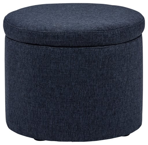 Amazon Brand – Rivet Madison Modern Round Lift-Top Storage Tray Ottoman Pouf, 19.7"W, Denim