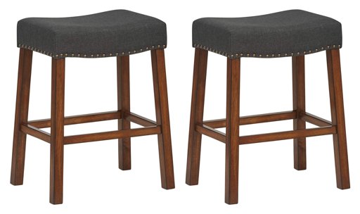 Amazon Brand – Ravenna Home Dawn Nailhead Saddle Counter Stool, 24"H, Cherry with Black Fabric (2 Pack)
