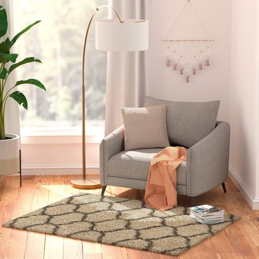 Amazon Basics Modern Plush Moroccan Trellis Shag Area Rug - 4x6 (3'11" x 5'3"), Beige
