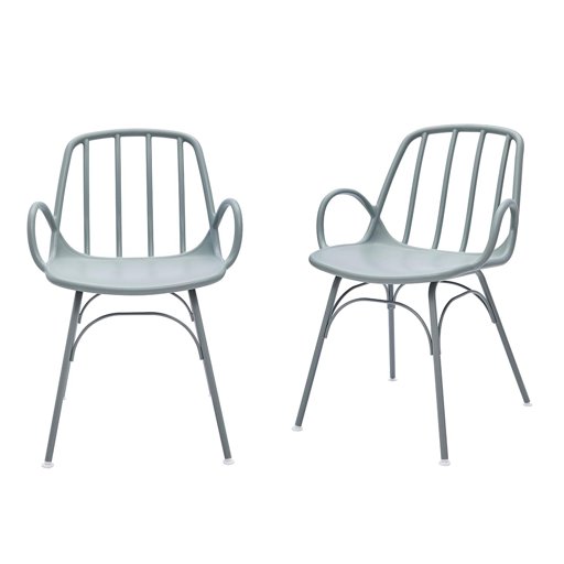 Amazon Brand - Rivet Nova Modern Slatted-Back Plastic Dining Chair, Set of 2, 21.6"W, Moss Gray