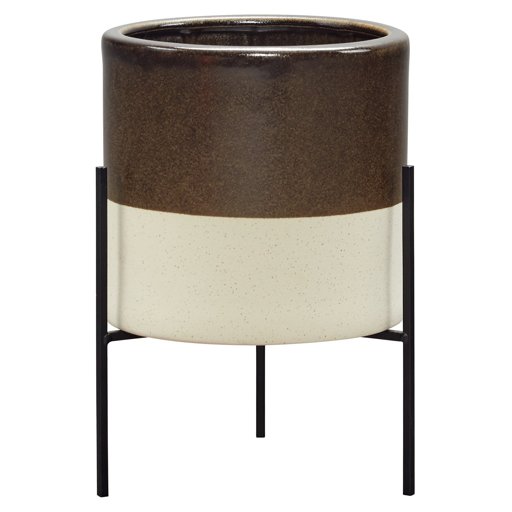 Amazon Brand – Rivet Mid-Century Ceramic Planter with Stand, 14"H, Dark Brown