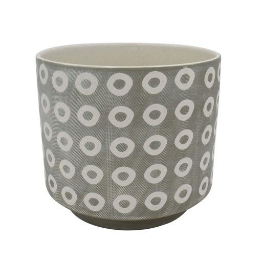 Amazon Brand – Rivet Rustic Circle-Patterned Stoneware Planter, 8.85"H, White and Gray