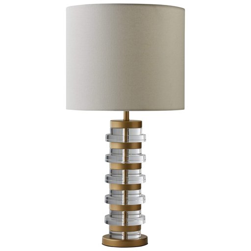 Amazon Brand – Rivet Mid-Century Modern Brass Trimmed Table Lamp with LED Light Bulb, 26"H, Clear