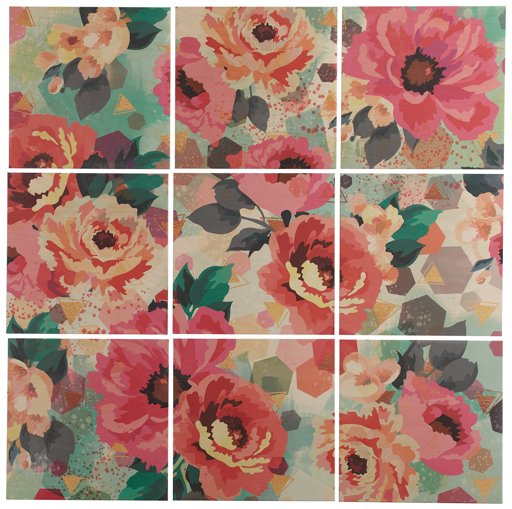 Amazon Brand – Rivet 9-Piece Pastel Floral Art Mural on Wood, 48" x 48"