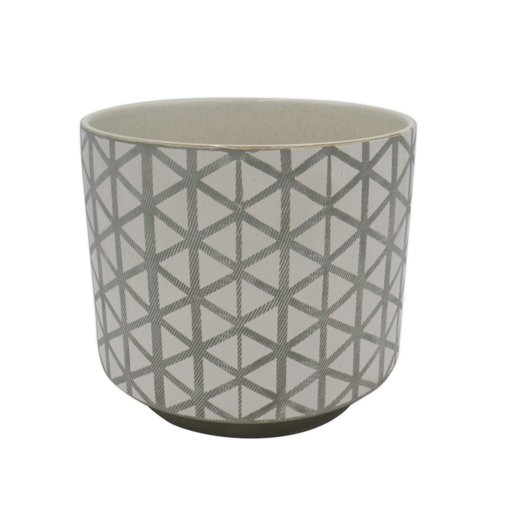 Amazon Brand – Rivet Modern Lattice-Patterned Stoneware Planter, 6.3"H, Gray and White