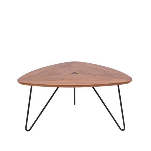 Amazon Brand - Rivet Triangular Coffee Table, 77 x 65 x 56cm, Walnut Veneer with Black Metal legs