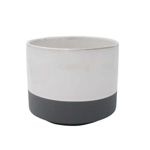 Amazon Brand – Rivet Mid-Century 2-Toned Stoneware Planter, 6.3"H, Gray and White