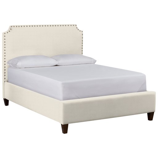 Amazon Brand – Stone & Beam Tisbury Nailhead Trim Queen Bed, 66"W, Cream Herringbone