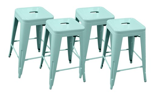 Amazon Brand – Ravenna Home Decorah Stackable Metal Kitchen Counter Bar Stools, 24"H, Light Blue, Set of 4