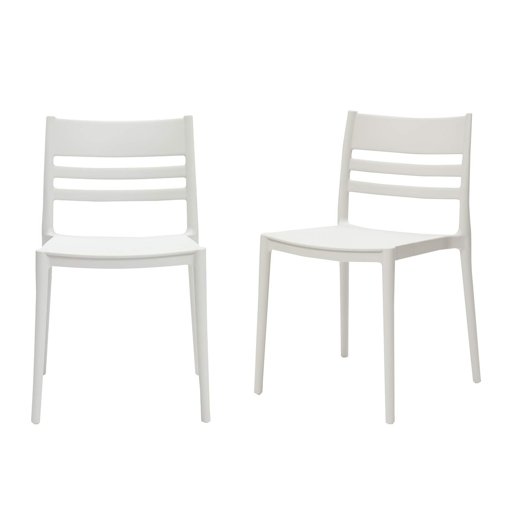 AmazonBasics Armless Slot-Back Dining Chair - Set of 2, White, Premium Plastic
