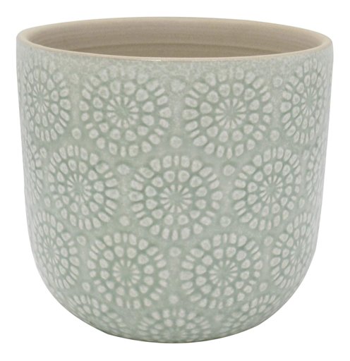Amazon Brand – Stone & Beam Large Floral-Embossed Planter, 7.5"H, Seafoam Green