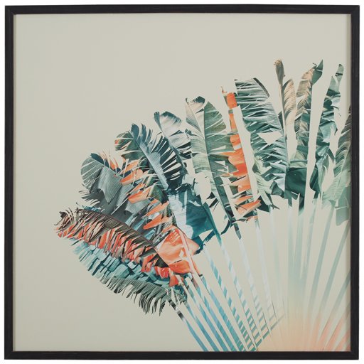 Amazon Brand – Stone & Beam Modern Turquoise and Orange Palm Print in Black Frame Wall Art, 20" x 20"