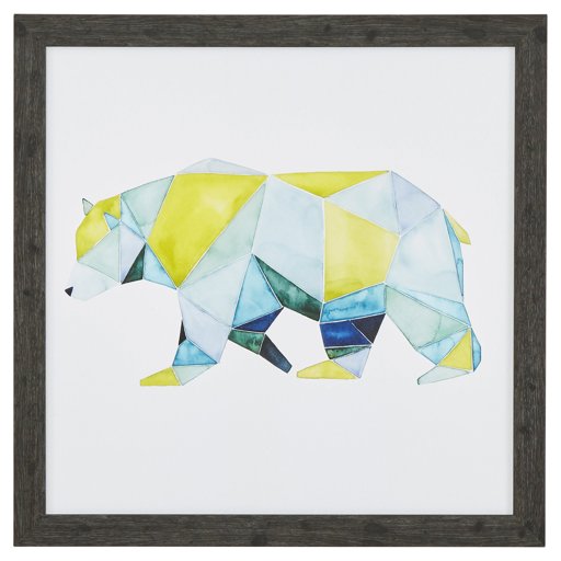 Amazon Brand – Rivet Modern Blue and Yellow Geometric Bear Print Framed Wall Art Decor - 18" x 18" Frame, Black