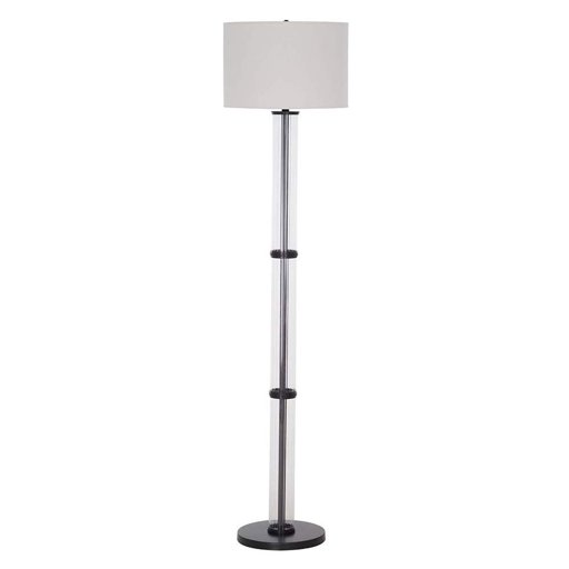 Ravenna Home Clear Ribbed Glass Cylinder Living Room Floor Lamp with LED Light Bulb - 64.25 Inches, Dark Bronze