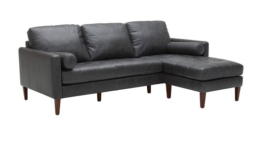 Amazon Brand – Rivet Aiden Mid-Century Leather Sectional with Tapered Wood Legs, 86"W, Black