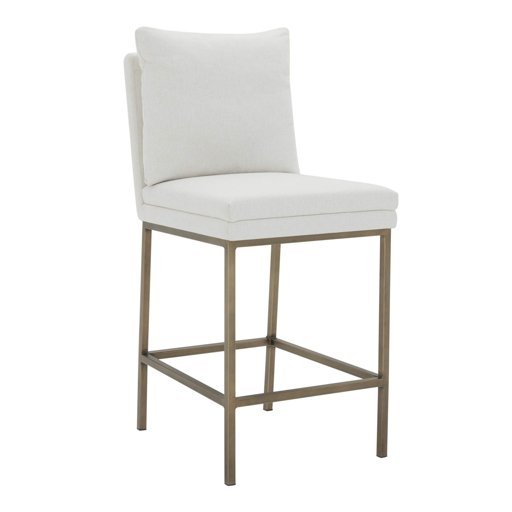 Amazon Brand – Rivet Lundberg Contemporary Upholstered Counter-Height Barstool with Brass Legs, 40.6"H, Chalk