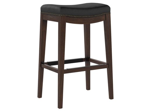 Amazon Brand – Stone & Beam Elden Leather Nailhead-Trim Saddle Kitchen Counter Backless Bar Stool, 30"H, Black
