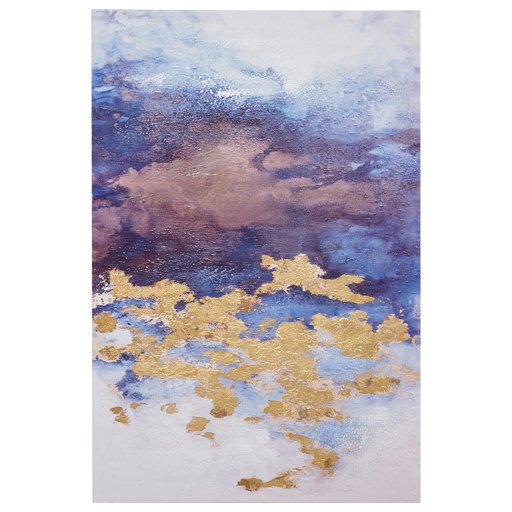 Amazon Brand – Rivet Abstract Blue and Purple Clouds with Gold Leaf Accent on Canvas Wall Art Decor, 24"W x 36"H